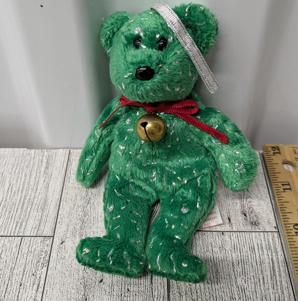 Ty Decade Green Bear with Silver and Red Accents
